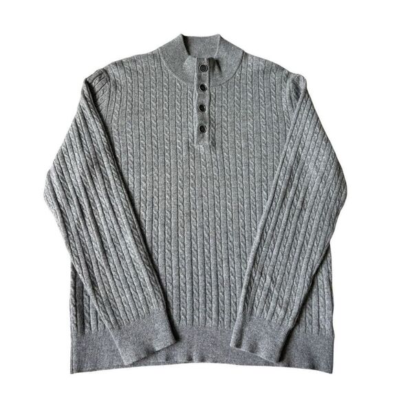 UNTUCKit Cashmere Cable Knit 1/4 Button Pullover Sweater La Frenz medium M Gray - Picture 2 of 8